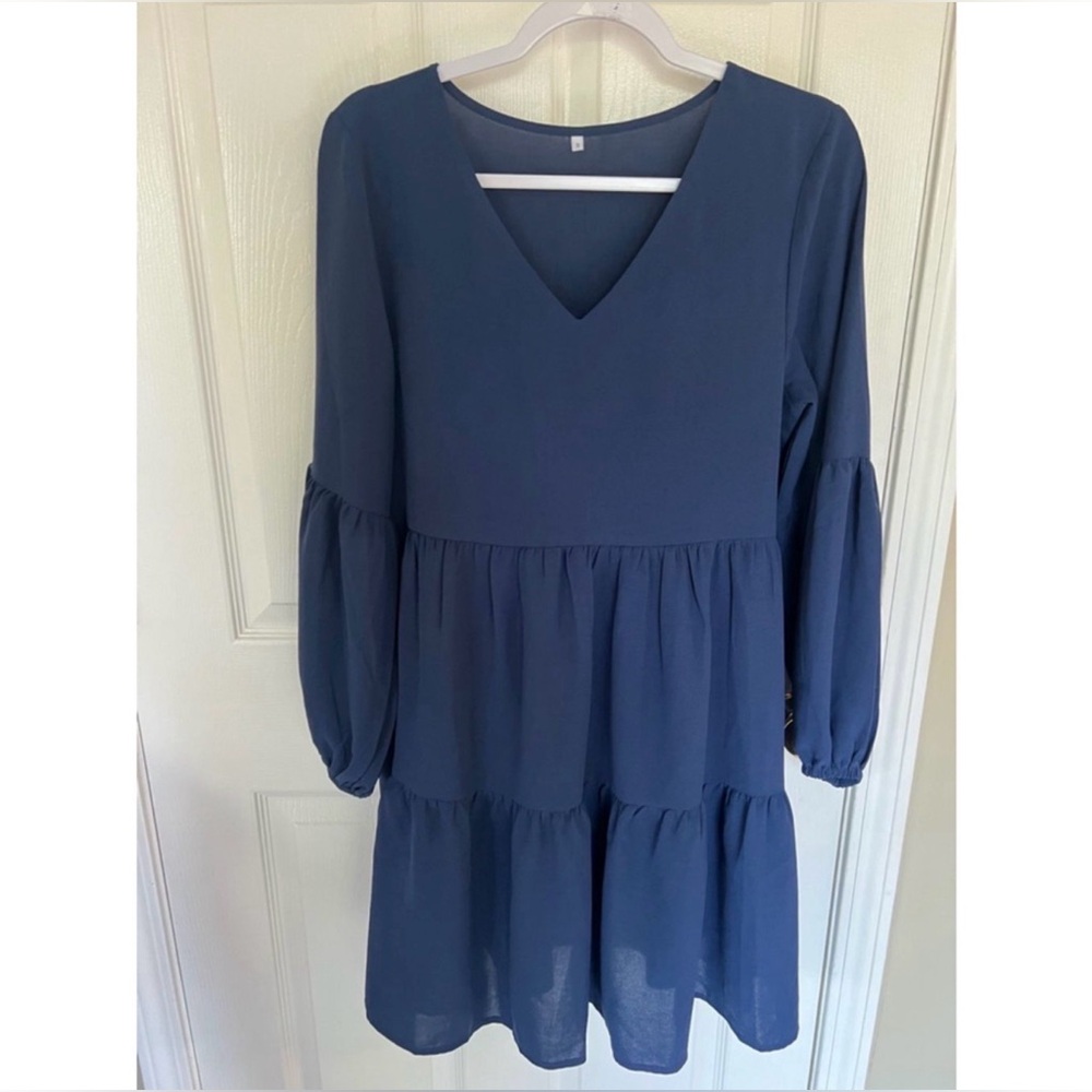 Holzkary Blue Long Sleeve Ruffle Dress size small NEW - Picture 2 of 5